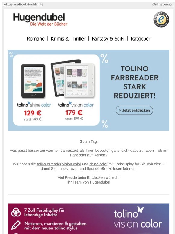 tolino Farbreader reduziert: Perfekt für unterwegs!🌞