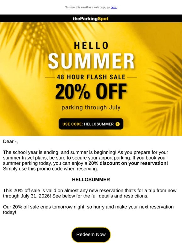 Welcome summer with 20% OFF ALL PARKING!