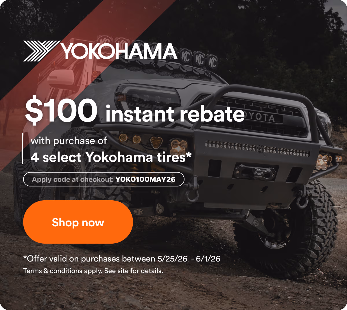 Yokohama: up to $100 instant rebate