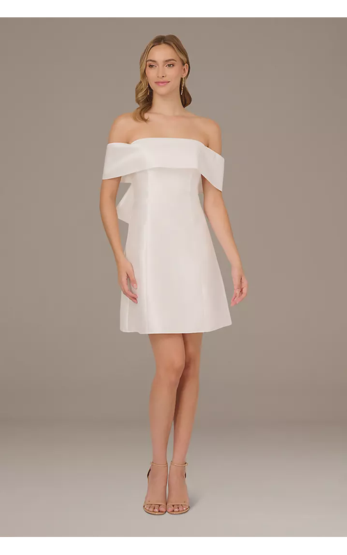 Off-the-Shoulder Mikado Mini Dress with Back Bow