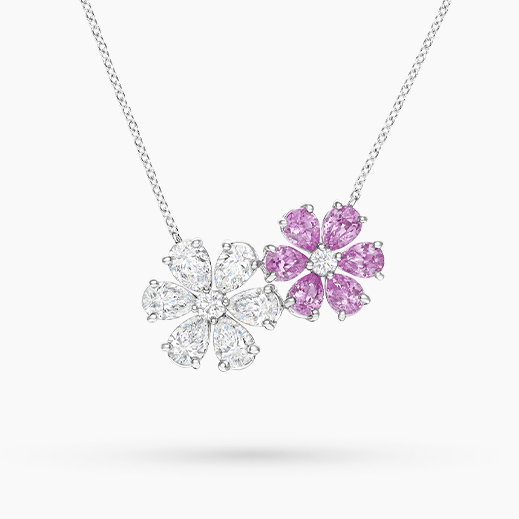 Forget-Me-Not Pink Sapphire and Diamond Twin Pendant