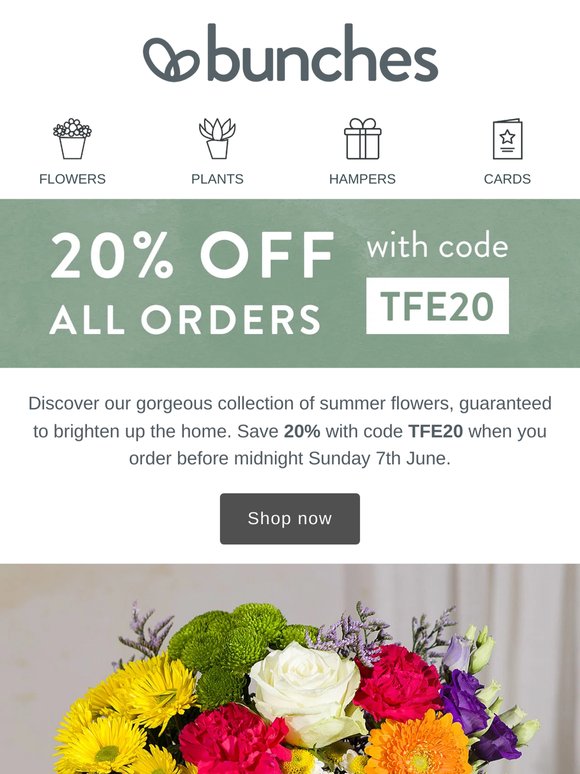 Bright and beautiful summer blooms with 20% off 🌞