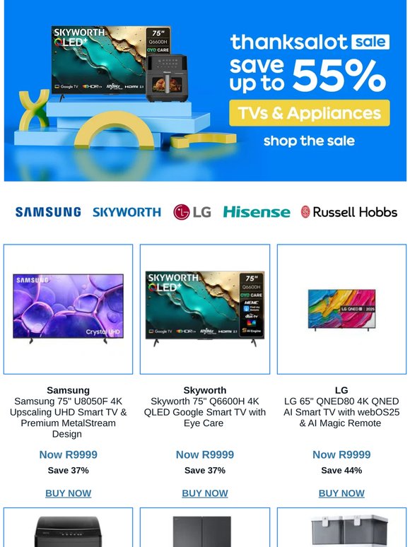 Save up to 55% on TV's & home appliances! 🛒 🖥️