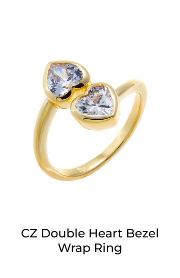 CZ Double Heart Bezel Wrap Ring