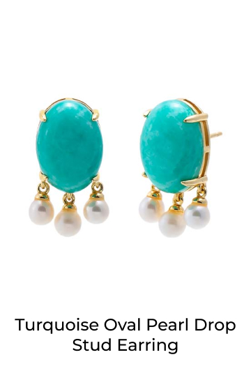 Turquoise Oval Pearl Drop Stud Earring