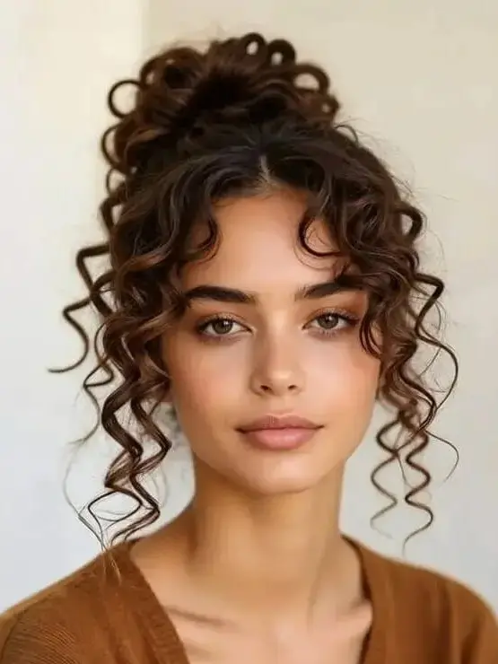 Natural Brown Curly Hair with Bangs Pre Plucked 360 Lace Front Human Hair Wigs