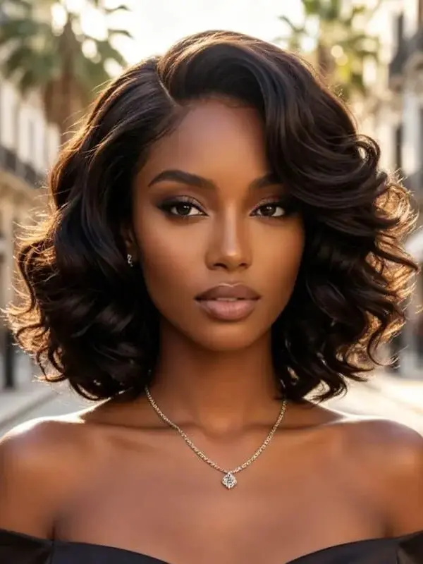 Wear and Go Wigs Glueless Brown Wavy Bob Wigs With Side Part Pre Cut Lace Short Human Hair Wigs For Black Women