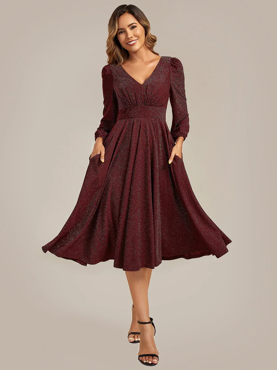 Image of ever GREER| Glitter long Sleeve A-Line Midi Dress With Pocket