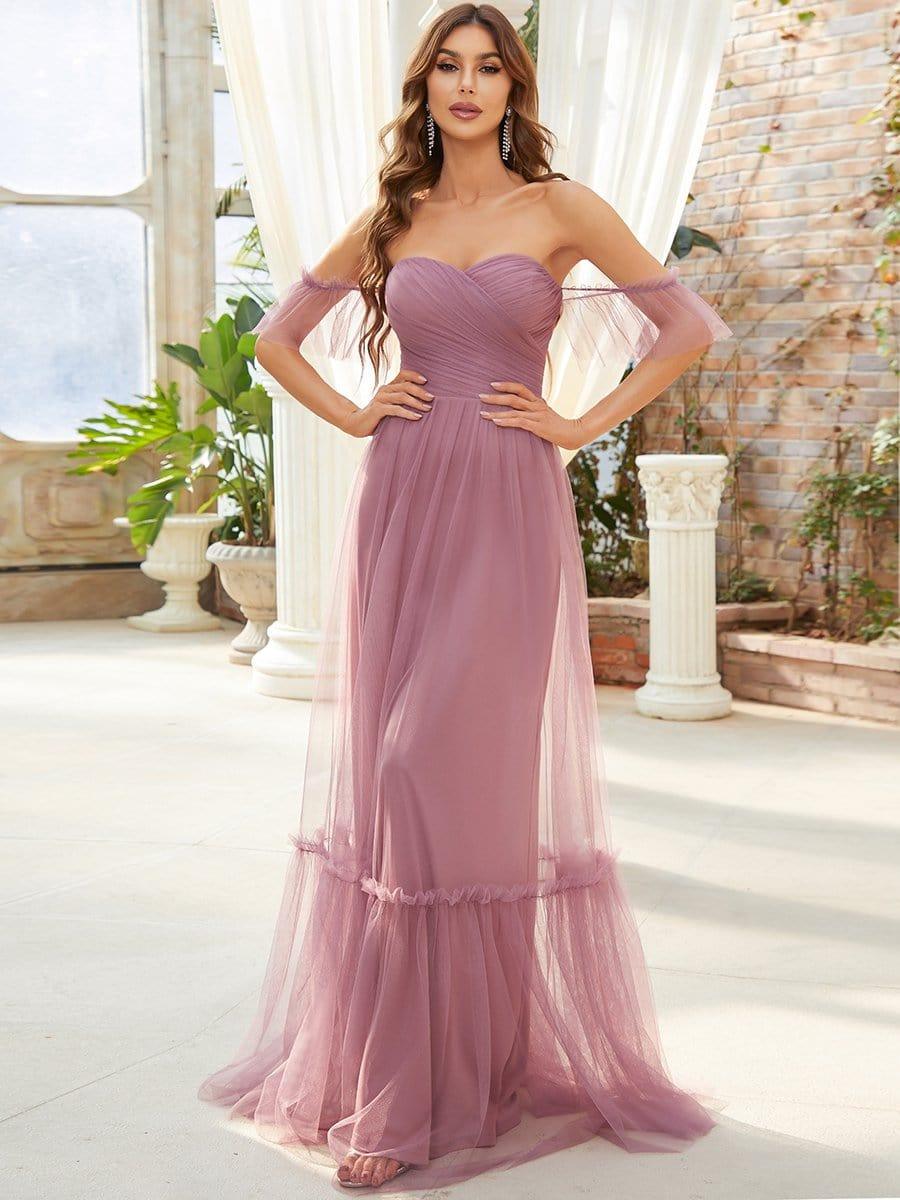 Image of ever LUCIE|Off-Shoulder Sweetheart Double Layer Pleated Evening Dress