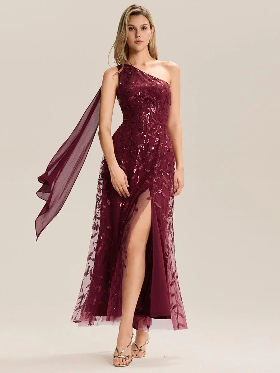 Image of Flowing Ribbons Sequin Sleeveless Wedding Guest Dress