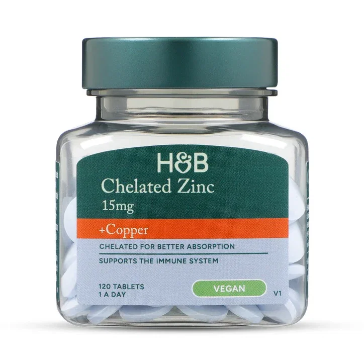 Holland and Barrett Zinc Quelado 15mg con Cobre 120 comprimidos