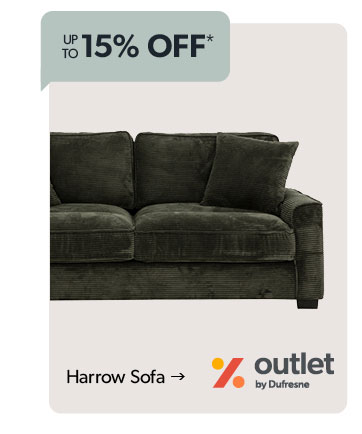 Up to 15 percent off. Featured Harrow Sofa. Click to shop.