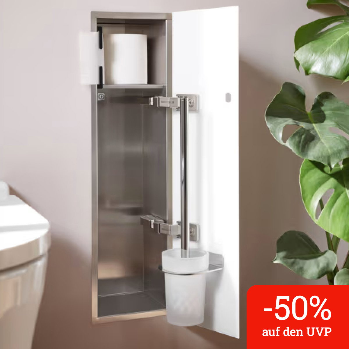 emco asis pure Toilettenbürstengarnitur-Modul - Unterputz, Glasfront, Anschlag rechts