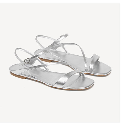 The Corinna Flat - Silver Metallic Nappa