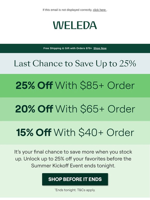 Last Chance: Up to 25% Off Ends Tonight
