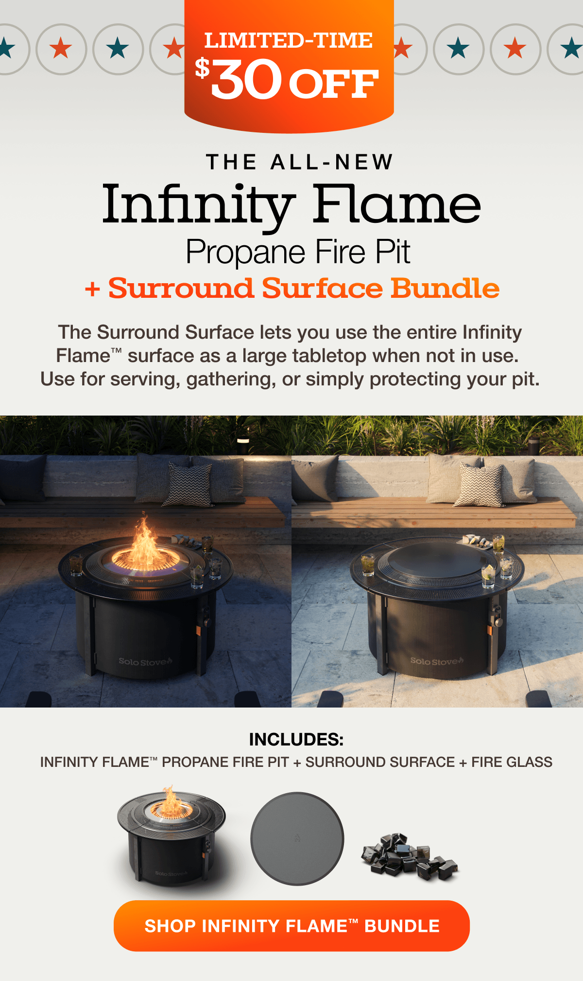Infinity Flame Propane Fire Pit + Surround Surface