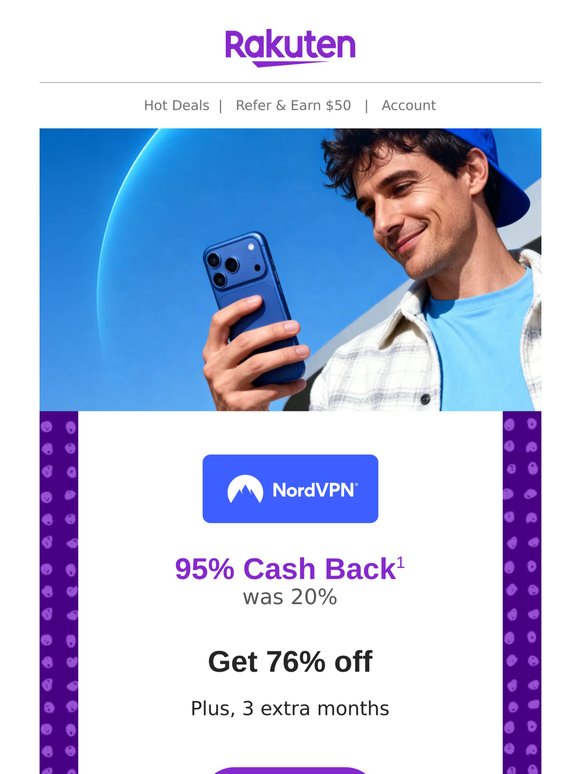 NordVPN: Save 76% on secure VPN service + 95% Cash Back
