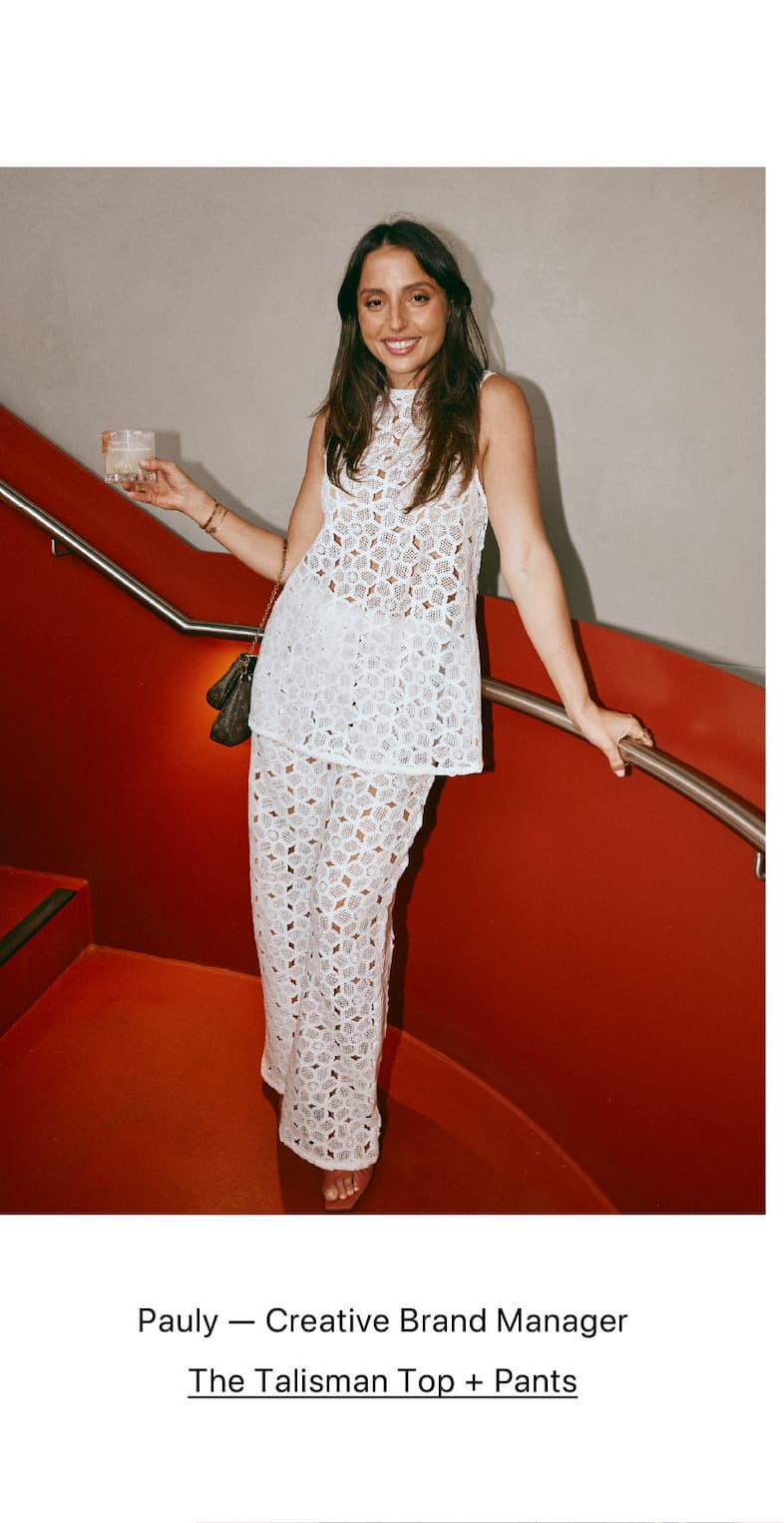 Paulie in the Talisman Top & Pant set.