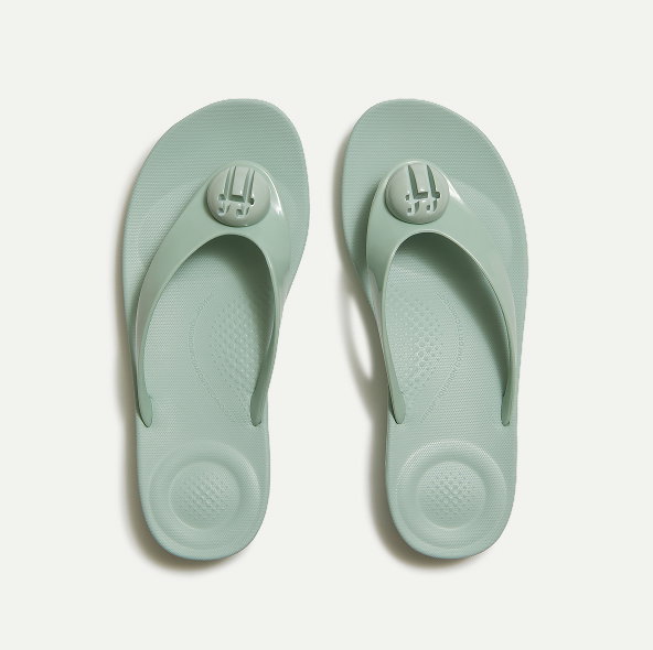 IQUSHION Glossy-Button Flip-Flops Mint Green