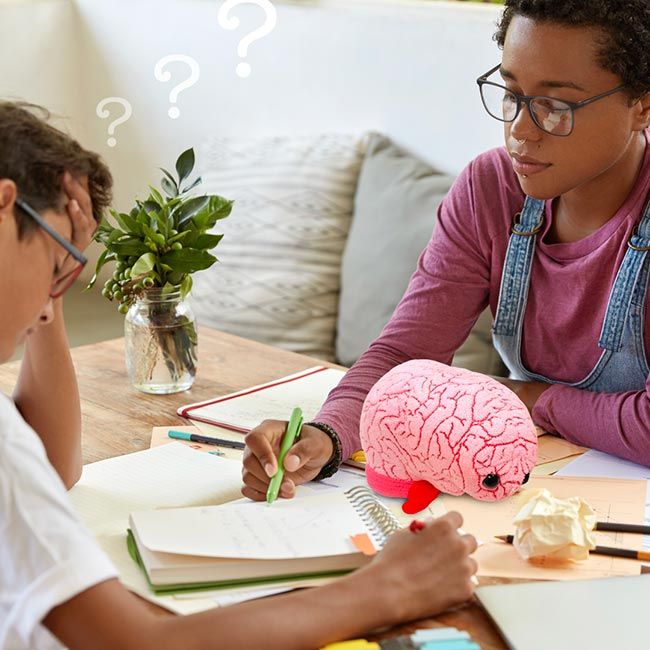 Students with Brain plush