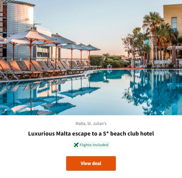 Luxurious Malta escape to a 5* beach club hotel