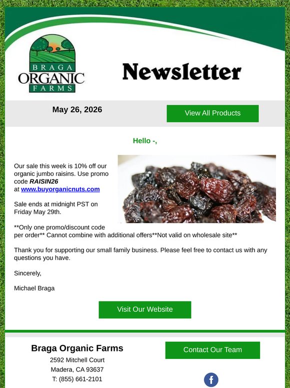 10% off Raisins until Thursday
