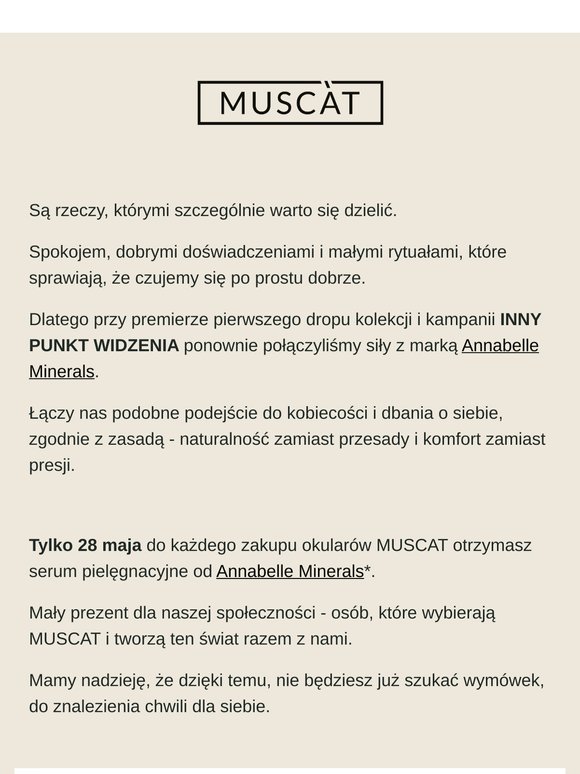 SAVE THE DATE! 28 maja - odbierz pielęgnacyjny prezent Annabelle Minerals. Tylko w MUSCAT!