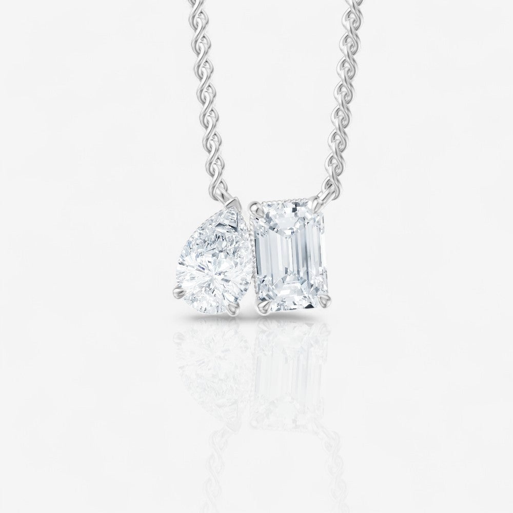 CUSTOM TOI ET MOI PEAR & EMERALD CUT DIAMOND PENDANT