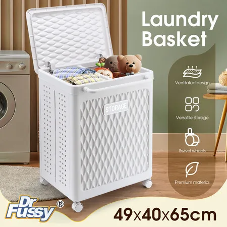 100L Double Laundry Hamper with Lid &amp; Wheels – Foldable 2-Section Rolling Clothes Basket for Bathroom &amp; Laundry Room