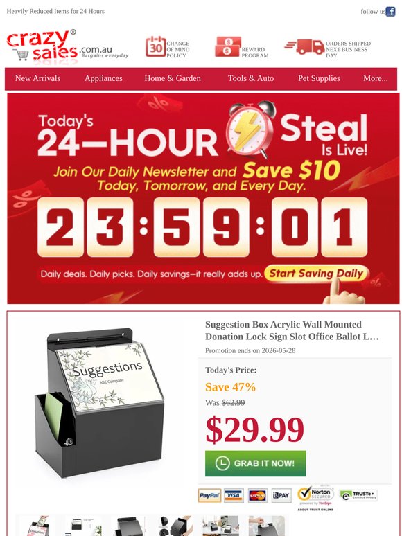 Wall-mounted suggestion box keeps ideas organised, priced at $29.99 before the 48-hour deal ends