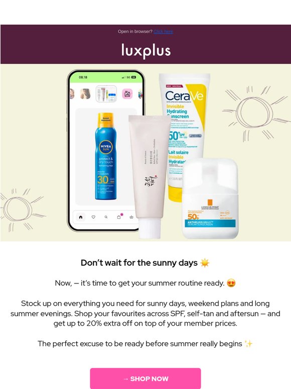 Get ready for the sun ☀️ Save up to 20% extra