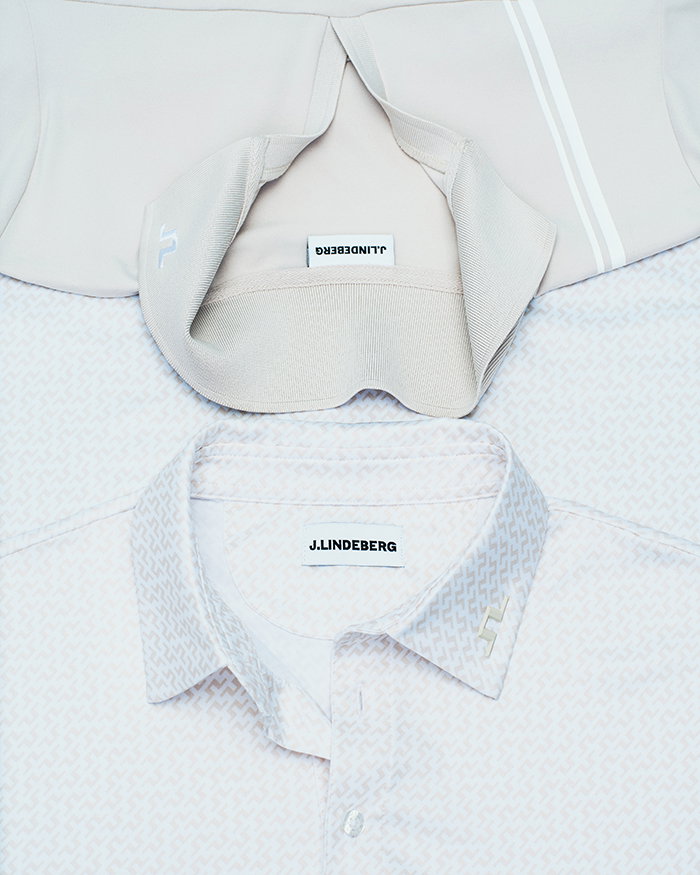 flat lay of a beige polo and a white print polo link to mens joey polo