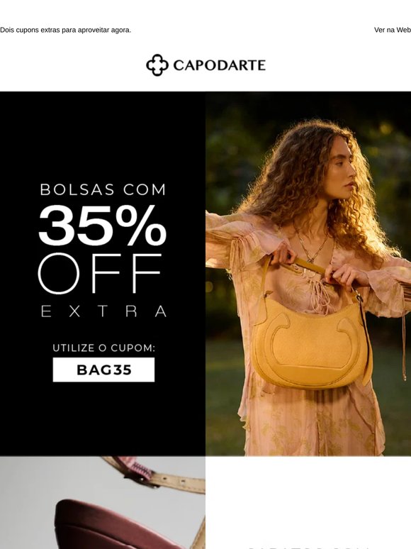Bolsas 35% Off Extra. Sapatos 40% Off Extra.