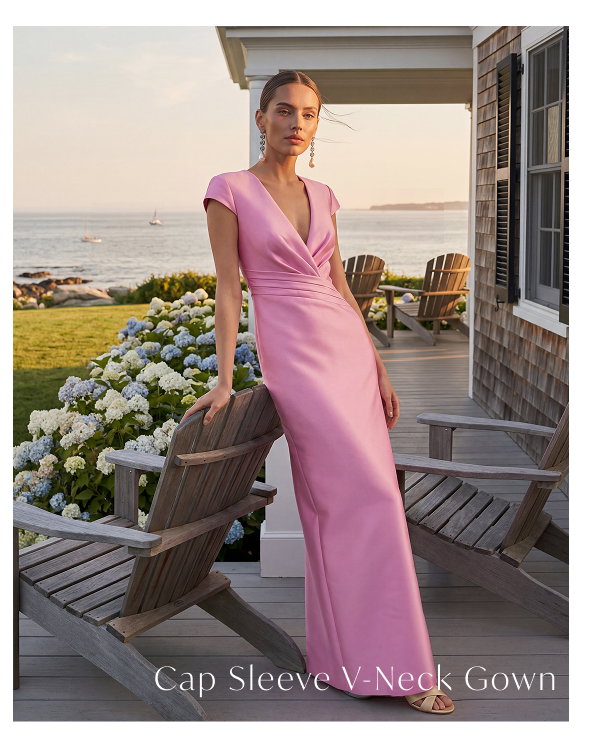 Cap Sleeve V-Neck Gown