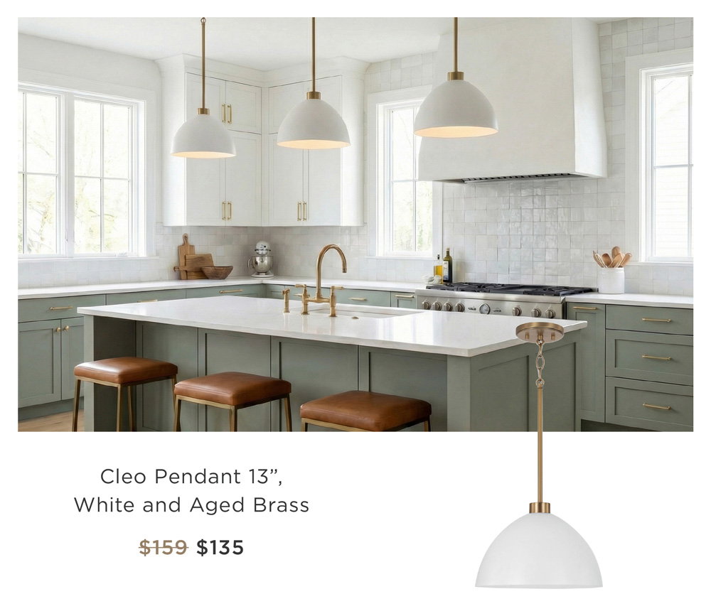 Cleo Pendant 13”,  White and Aged Brass