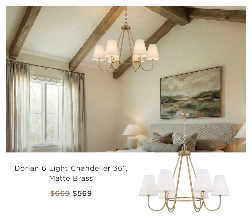 Dorian 6 Light Chandelier 36”,  Matte Brass