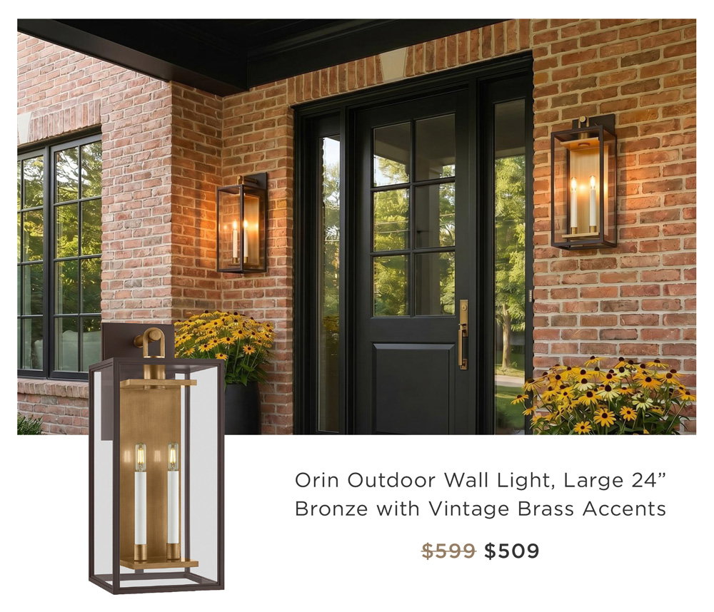 Orin Outdoor Wall Light, Large 24” Bronze with Vintage Brass Accents