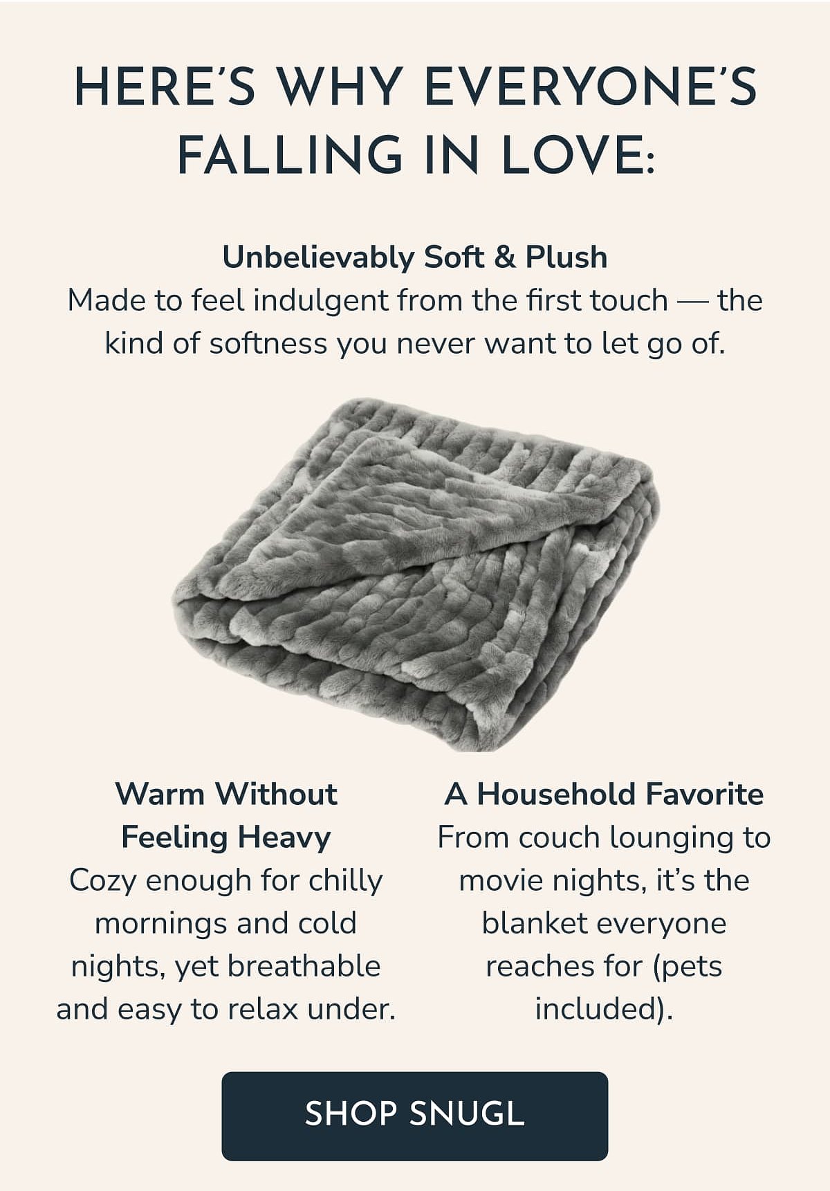 Text highlights features of a soft blanket: softness, warmth, and comfort.