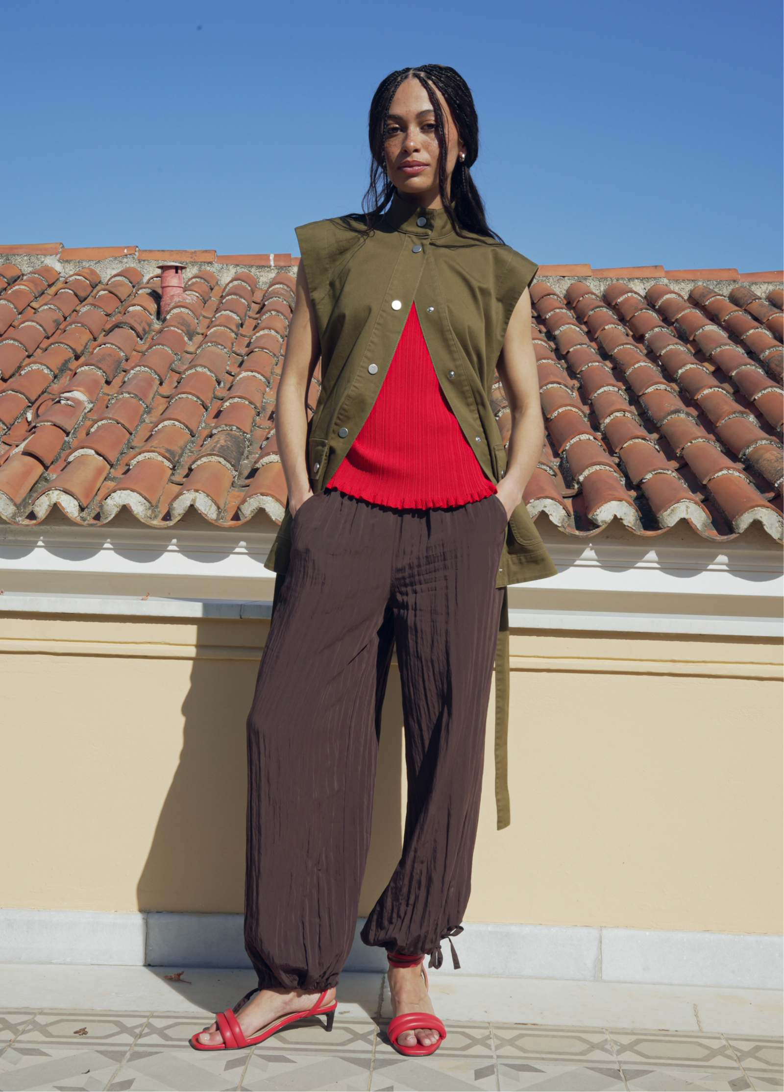 Brown Balloon Tie Hem Trousers