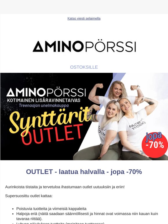 Outlet Synttäreillä - jopa -70%