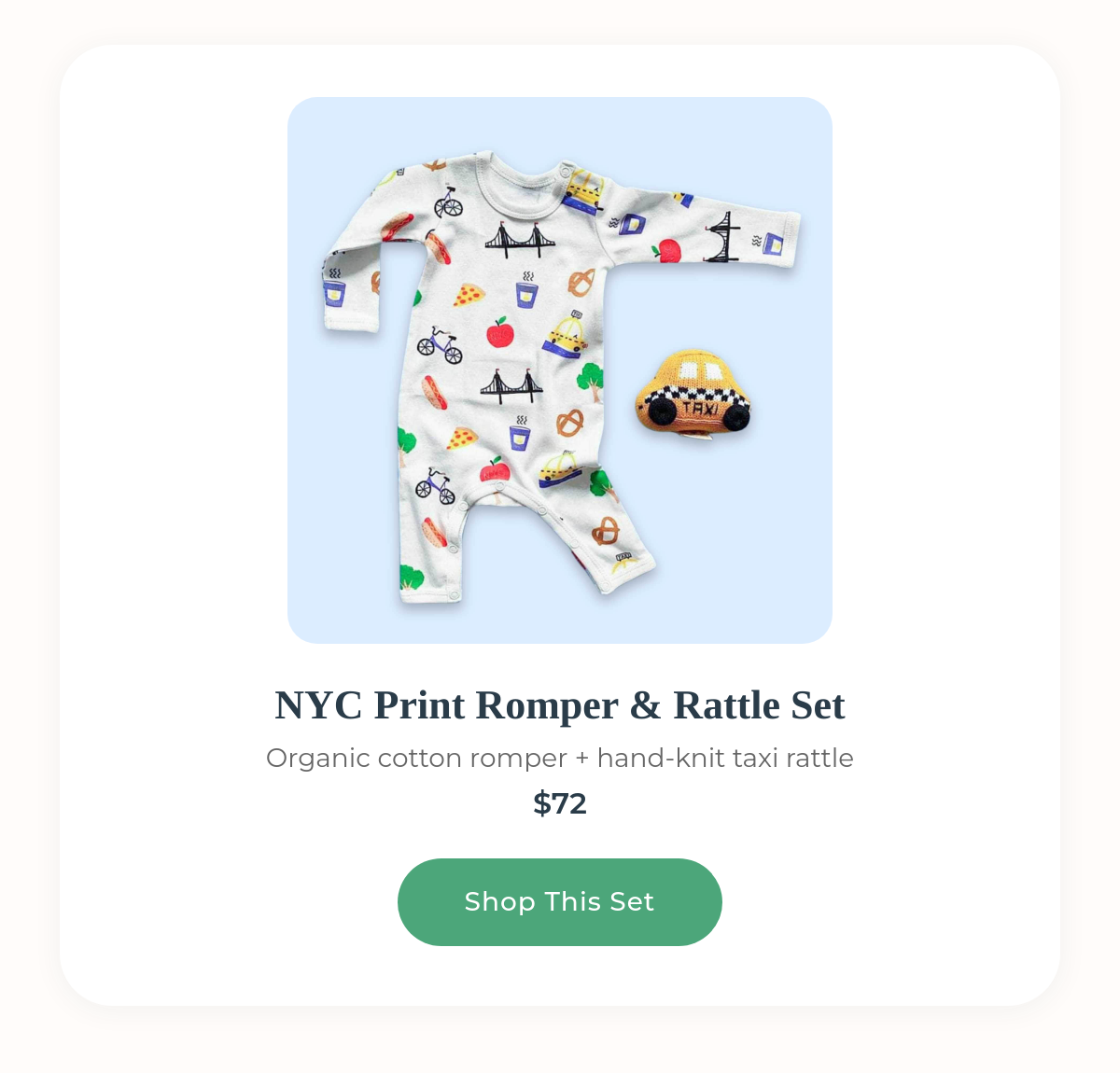 NYC Print Romper & Rattle Set product card — $72