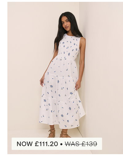 White Floral Embriodered Charlie Midi Dress