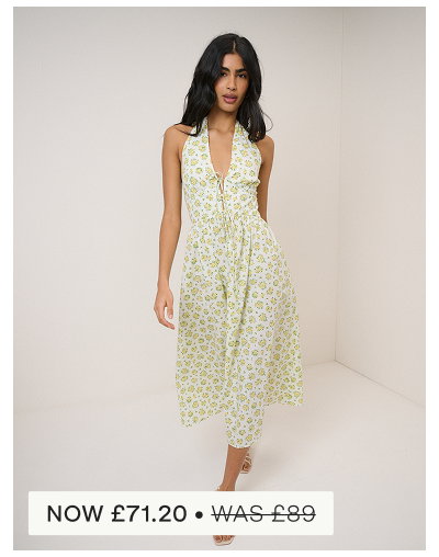 Yellow Floral Halterneck Lilijana Midi Dress