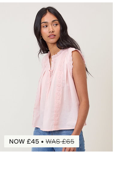 Light Pink Broderie Anglaise Trim Blouse