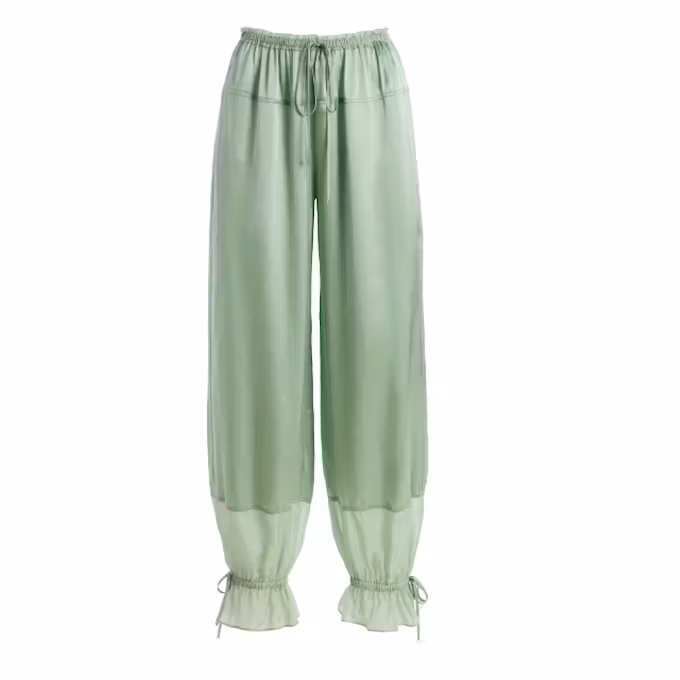 Camile Chiffon-Trimmed Satin Pants