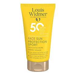 Yellow tube of Louis Widmer Face Sun Protection Sport SPF 50+ facial sunscreen