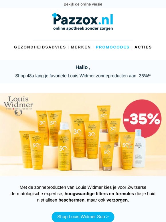 -35% op zonnebescherming van Louis Widmer ☀️