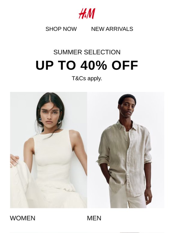 Up to 40% off in-store and online