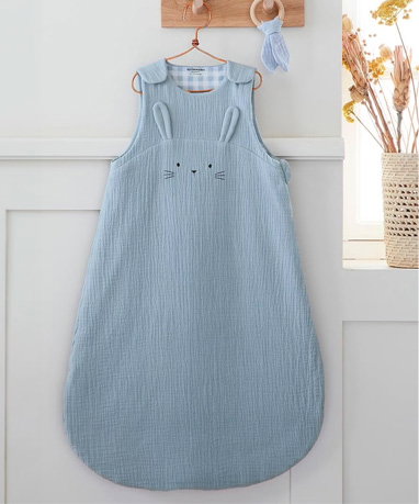 Speciale zomerslaapzak van biologisch katoengaas* LOVELY FARM - blauw