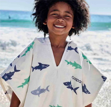 Personaliseerbare badponcho voor kinderen REQUINS, met gerecycled katoen - wit, bedrukt